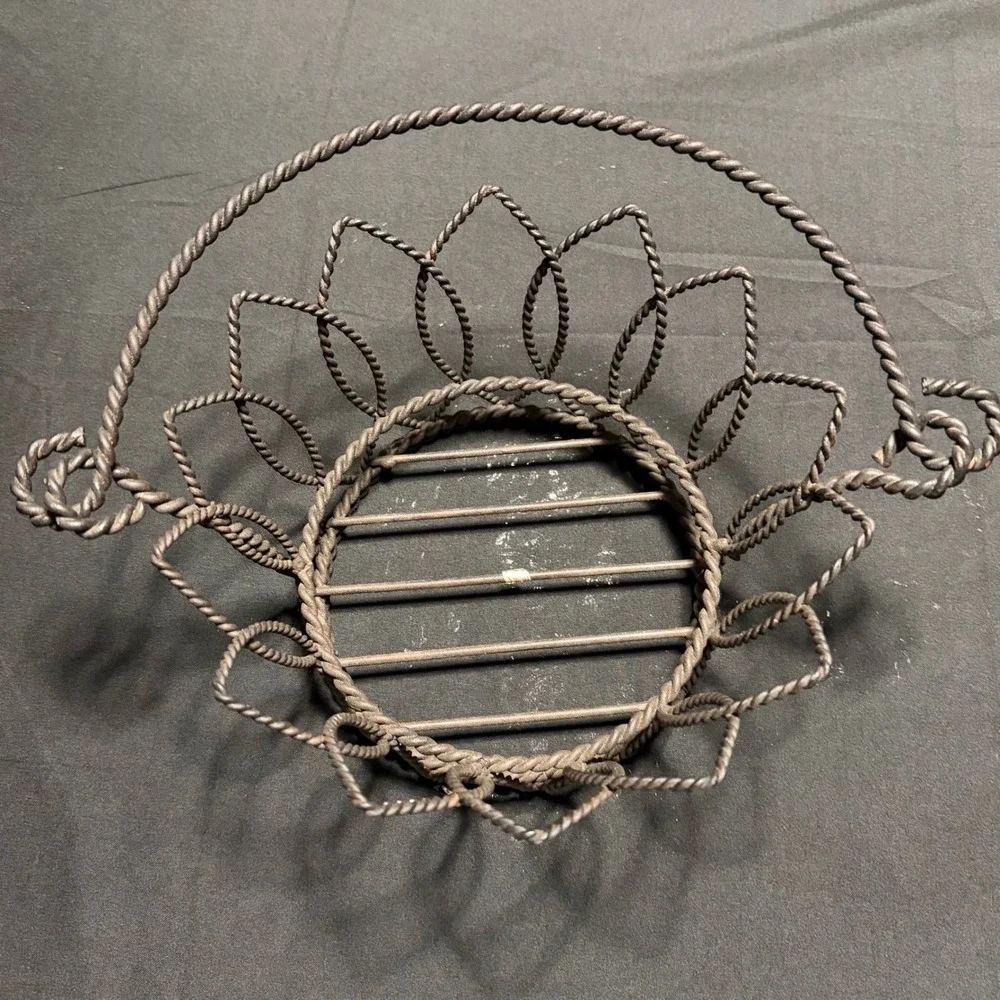 Vintage Wrought Iron Sunflower Basket Twisted Wire Bronze Cottagecore Decor
